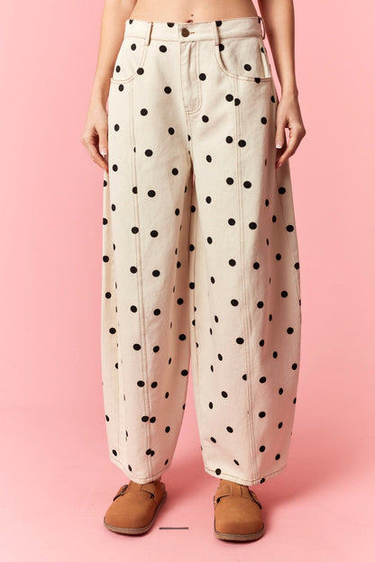 Polka Dot Denim Pants- Black