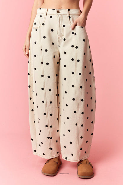 Polka Dot Denim Pants- Black