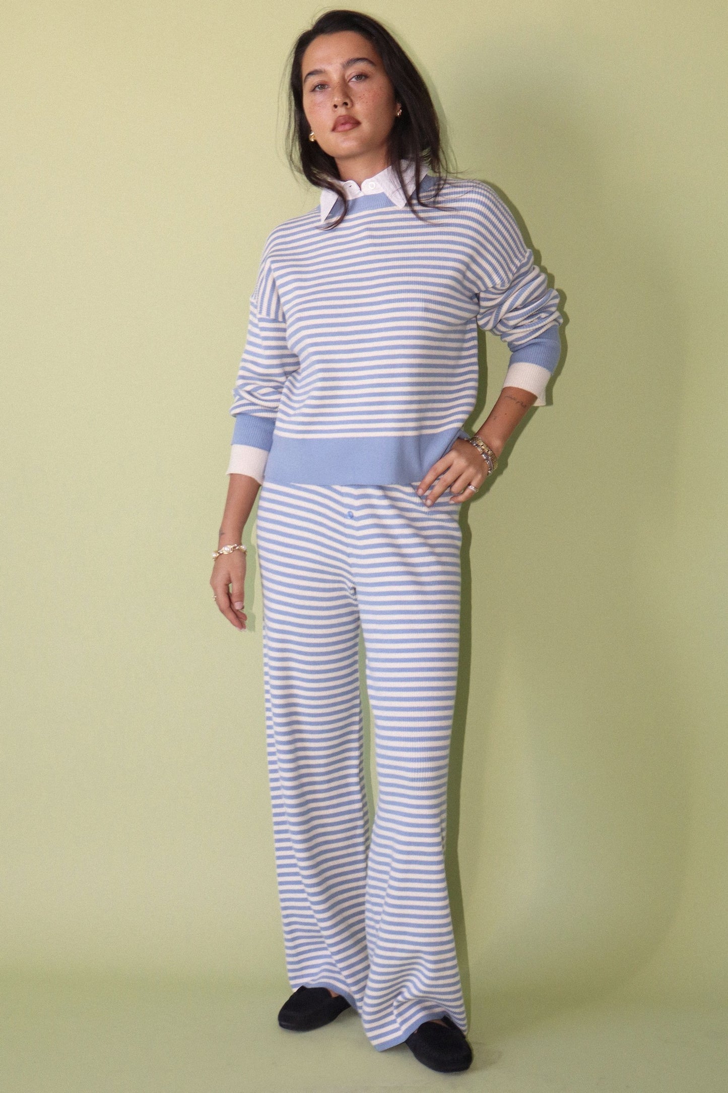 Bailey Striped Wide Leg Pants- Cloud