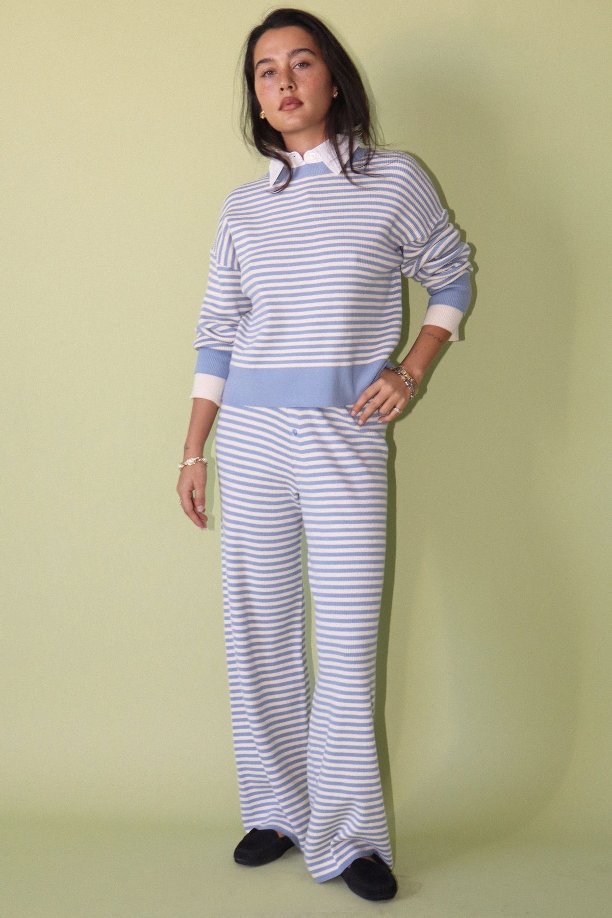 Bailey Striped Wide Leg Pants- Cloud