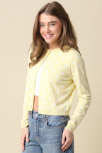 Callie Polka Dot Cropped Cardigan- Butter/White