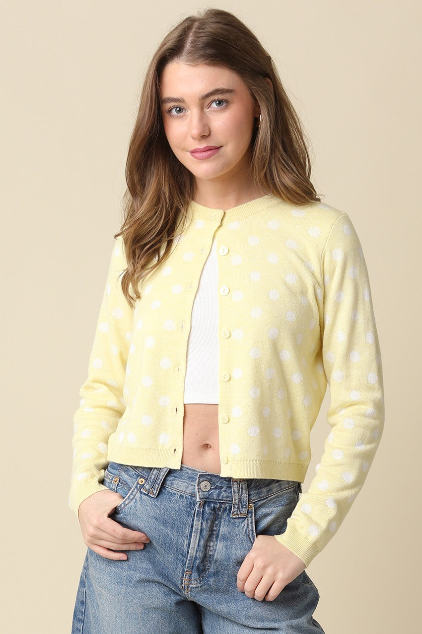 Callie Polka Dot Cropped Cardigan- Butter/White