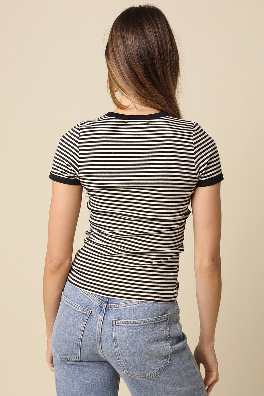 Olivia Striped Contrast Baby Tee- Black/Natural