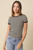 Olivia Striped Contrast Baby Tee- Black/Natural