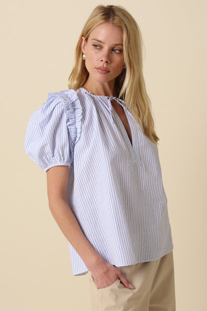 Selina Puff Sleeve Keyhole Blouse
