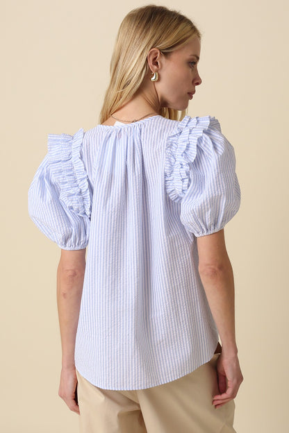 Selina Puff Sleeve Keyhole Blouse