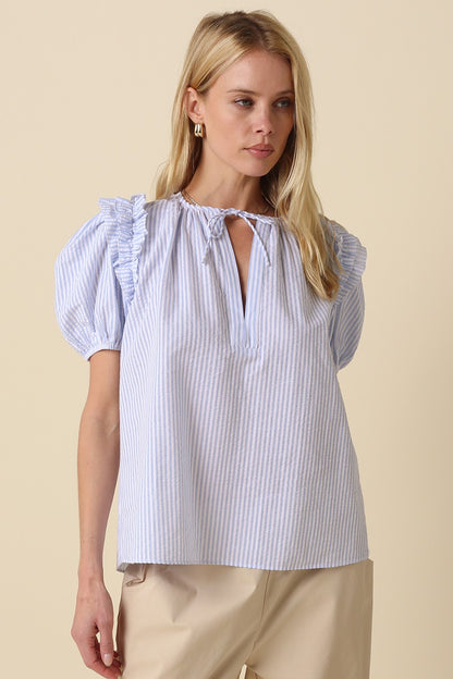 Selina Puff Sleeve Keyhole Blouse