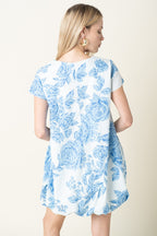 Clara Blue Rose Bubble Mini Dress