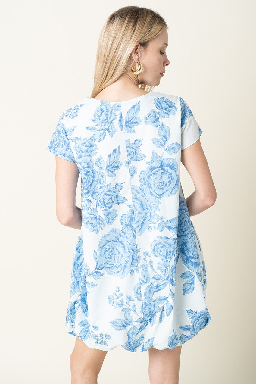 Clara Blue Rose Bubble Mini Dress