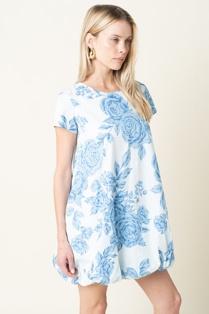 Clara Blue Rose Bubble Mini Dress