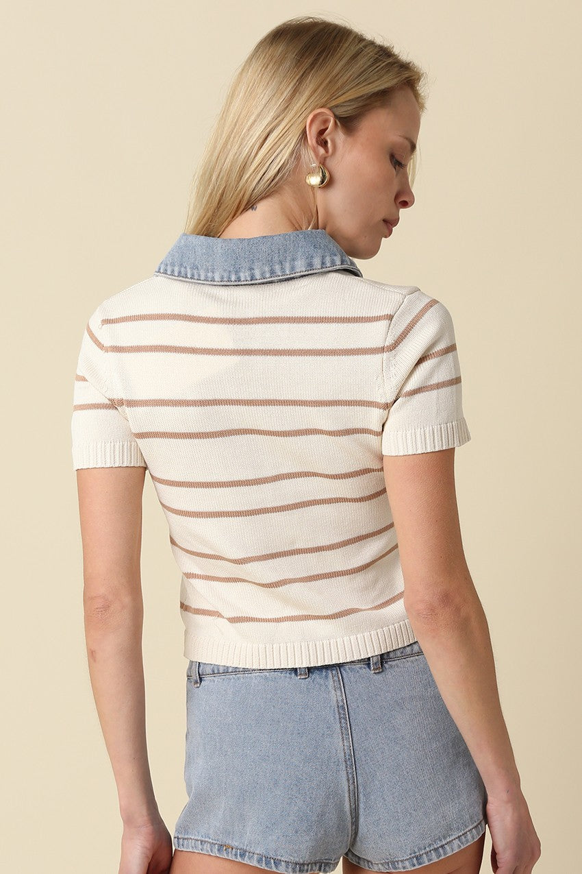 Shyla Striped Top- Natural/Mocha