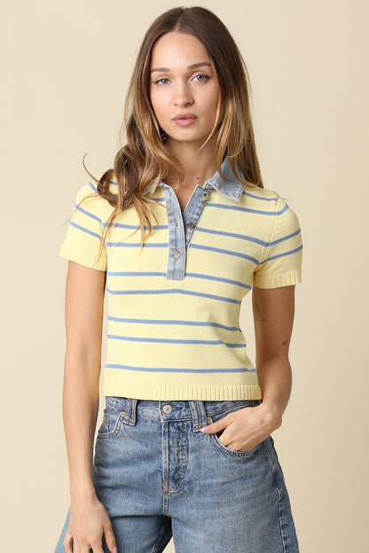 Shyla Striped Top- Butter/Blue