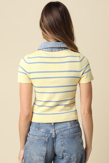 Shyla Striped Top- Butter/Blue