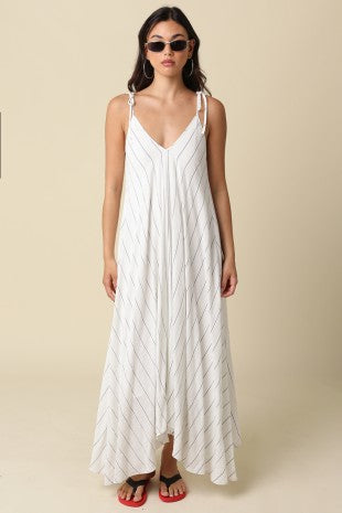 Frankie Stripe Tie Maxi Dress- White/Blue