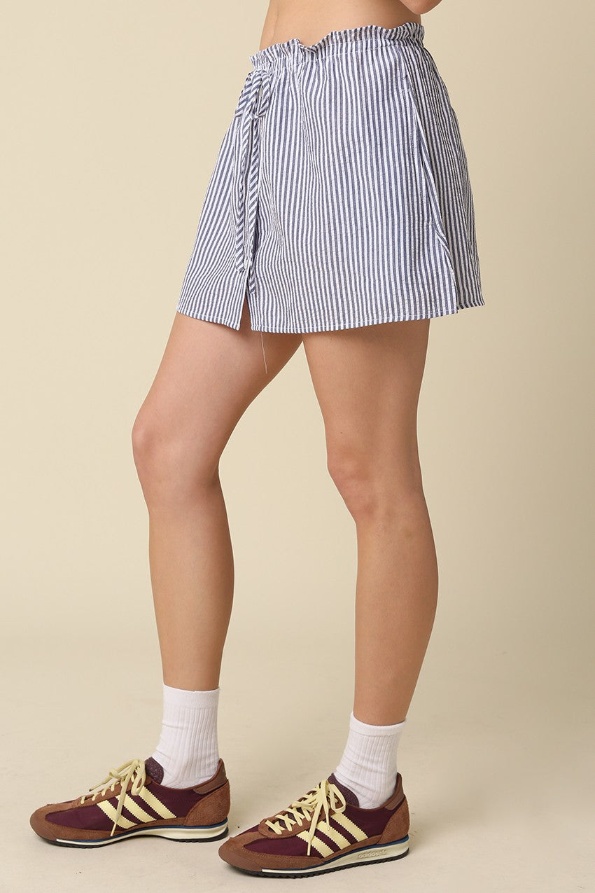 Effie Stripe Front-tie Mini Skirt- Navy/White