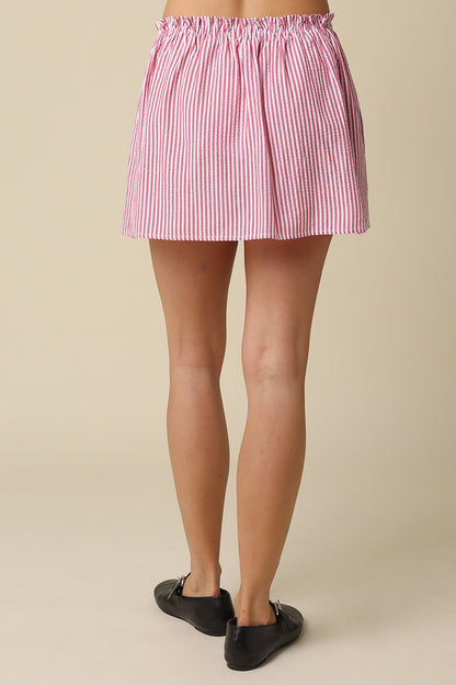 Effie Stripe Front-tie Mini Skirt- Red/White