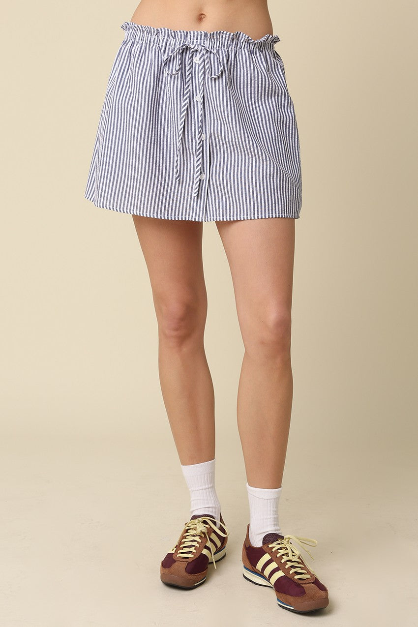Effie Stripe Front-tie Mini Skirt- Navy/White