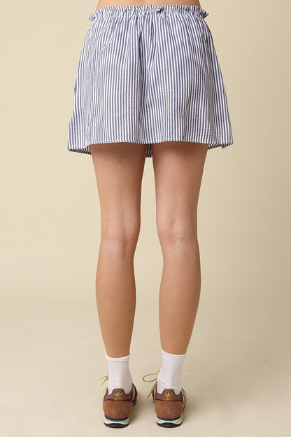 Effie Stripe Front-tie Mini Skirt- Navy/White