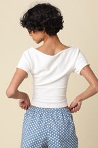 Angela Boat Neck Cinched Tee- Ivory