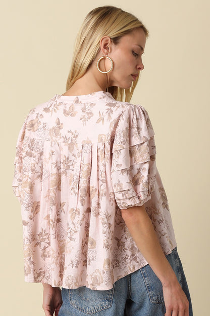 Marissa Floral Top- Blush/Khaki