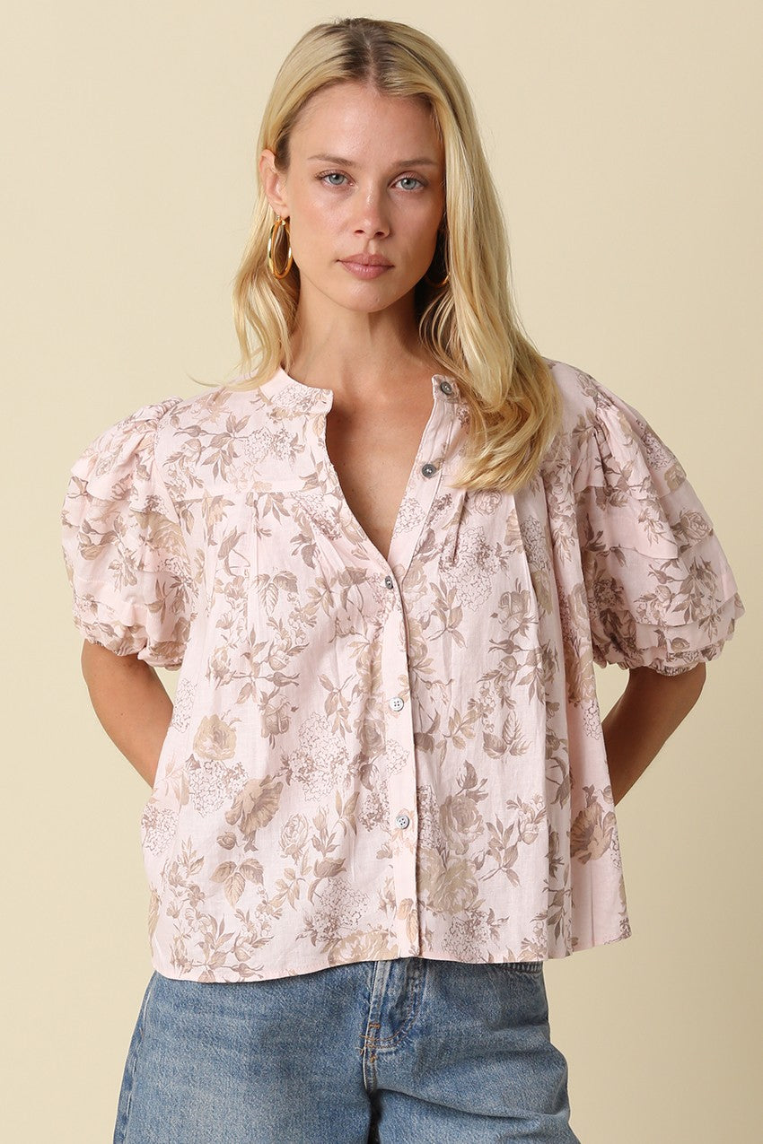 Marissa Floral Top- Blush/Khaki