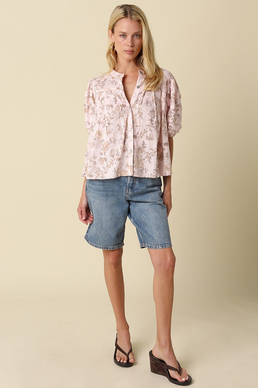Marissa Floral Top- Blush/Khaki