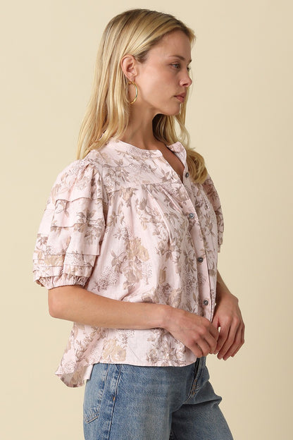 Marissa Floral Top- Blush/Khaki