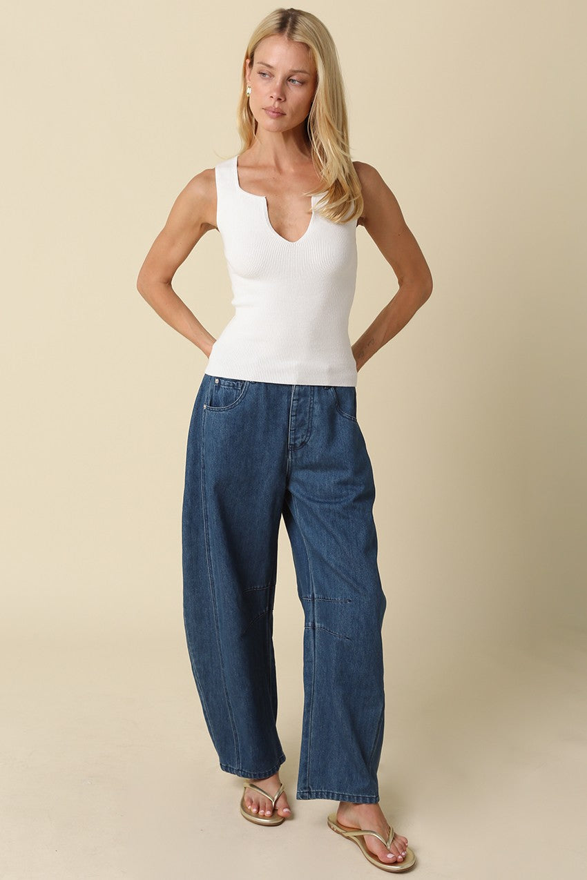 Coco Notch Neck Ribbed Tank- Ivory