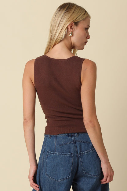 Coco Notch Neck Ribbed Tank- Brown