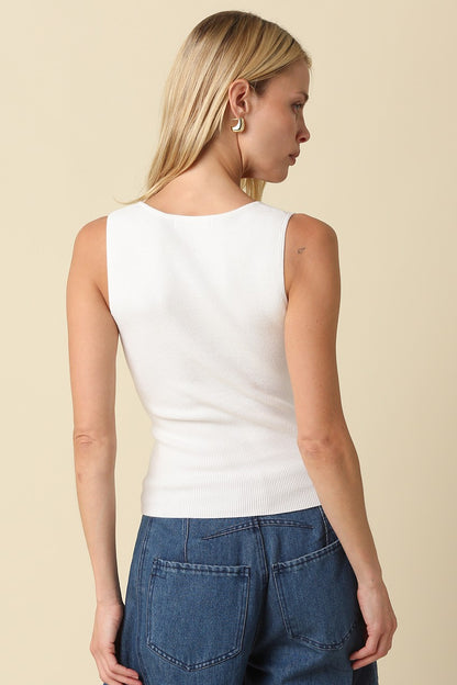 Coco Notch Neck Ribbed Tank- Ivory
