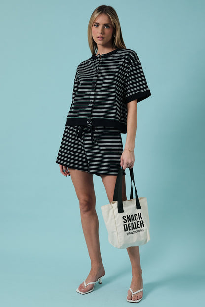 Elaine Navy-Green Stripe Set