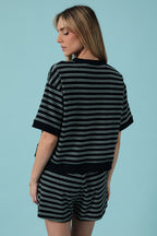 Elaine Navy-Green Stripe Set
