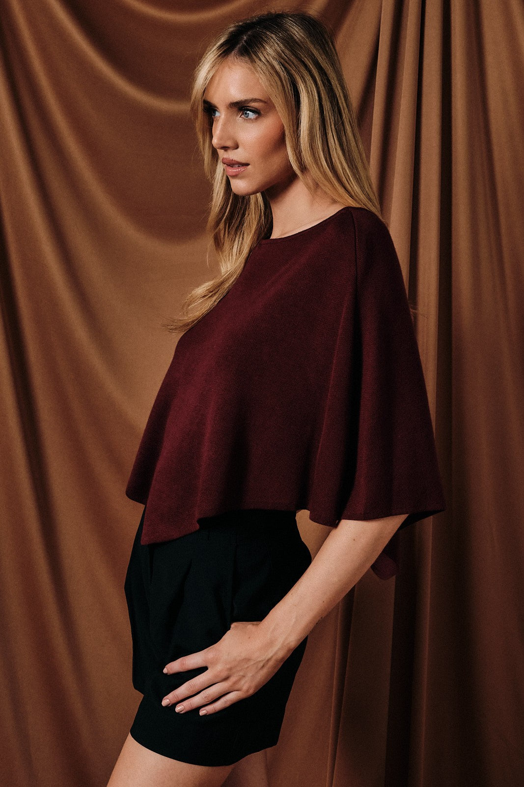 Slouchy Poncho Knit Top- Burgundy