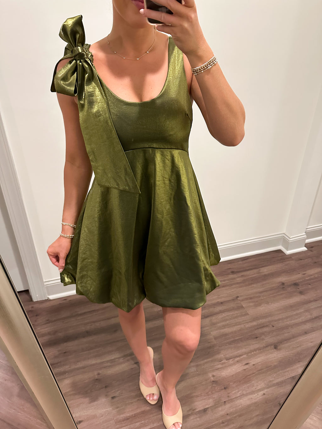 Olive Glossy Mini Dress