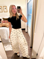 Polka Dot Denim Pants- Black