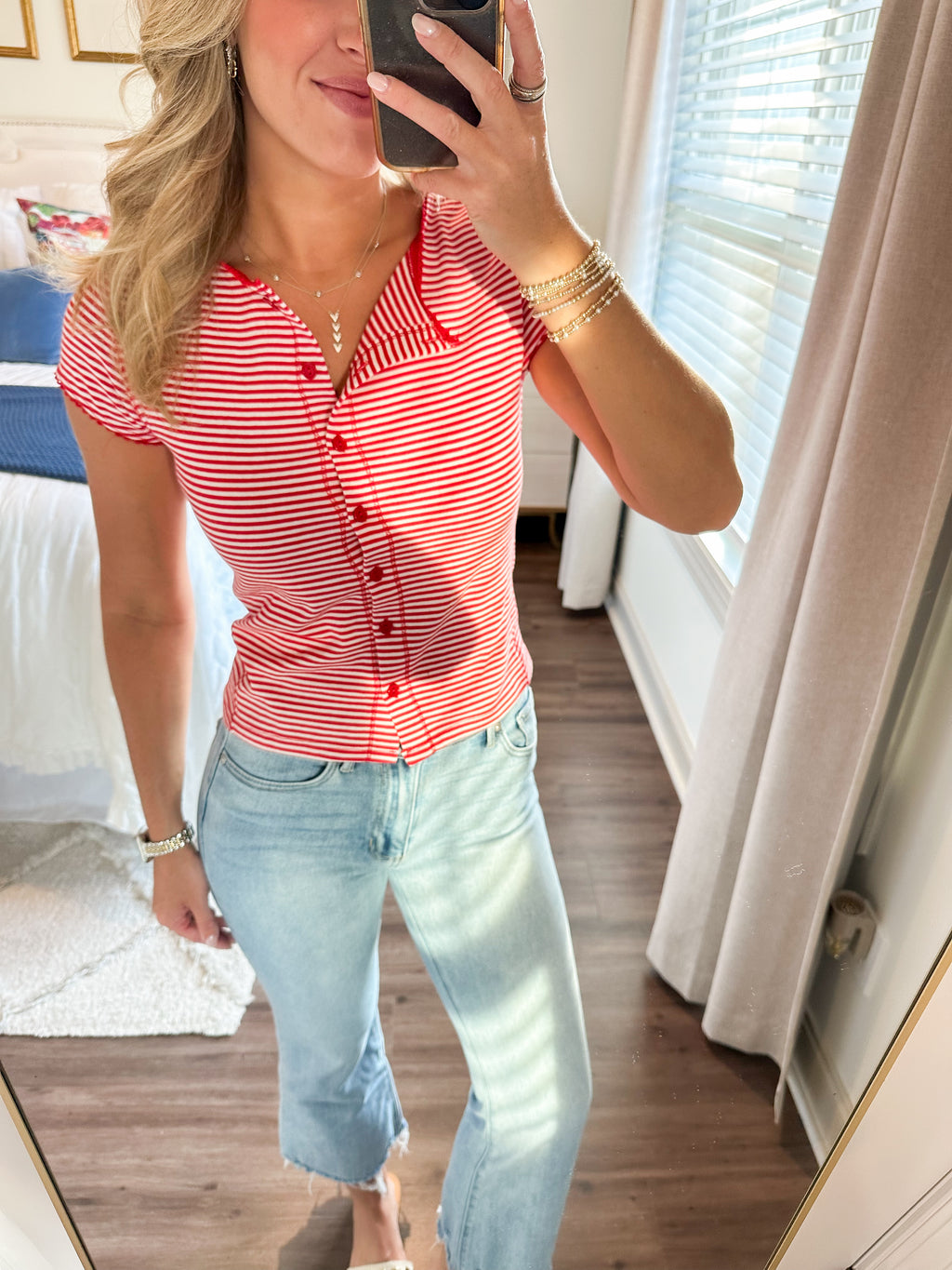 Tahni Stripe Top- Red/White