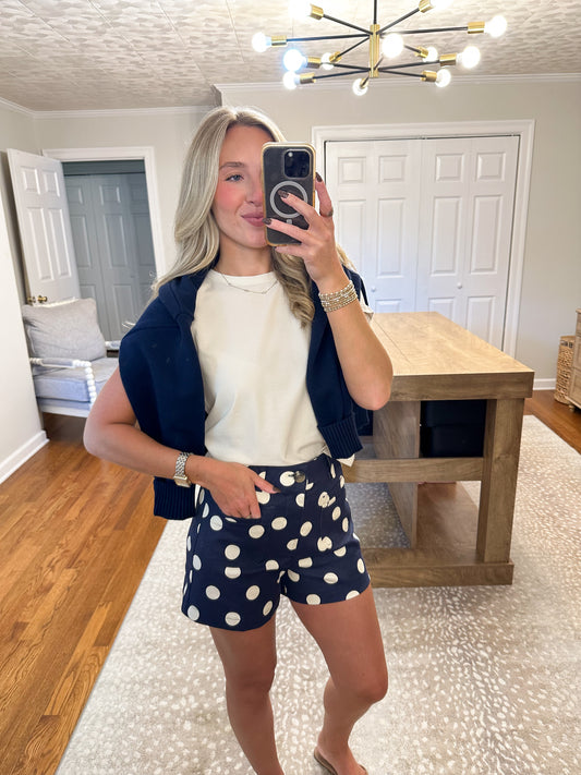 Ainsley Polka Dot Shorts- Navy