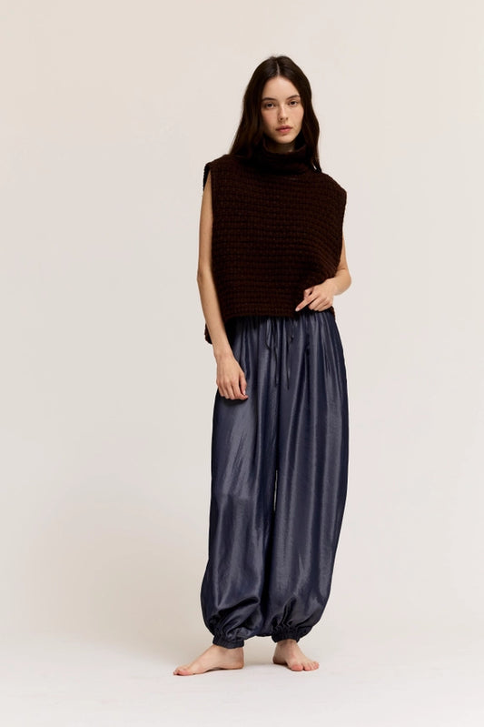 High Neck Sleeveless Sweater Top- Aubergine