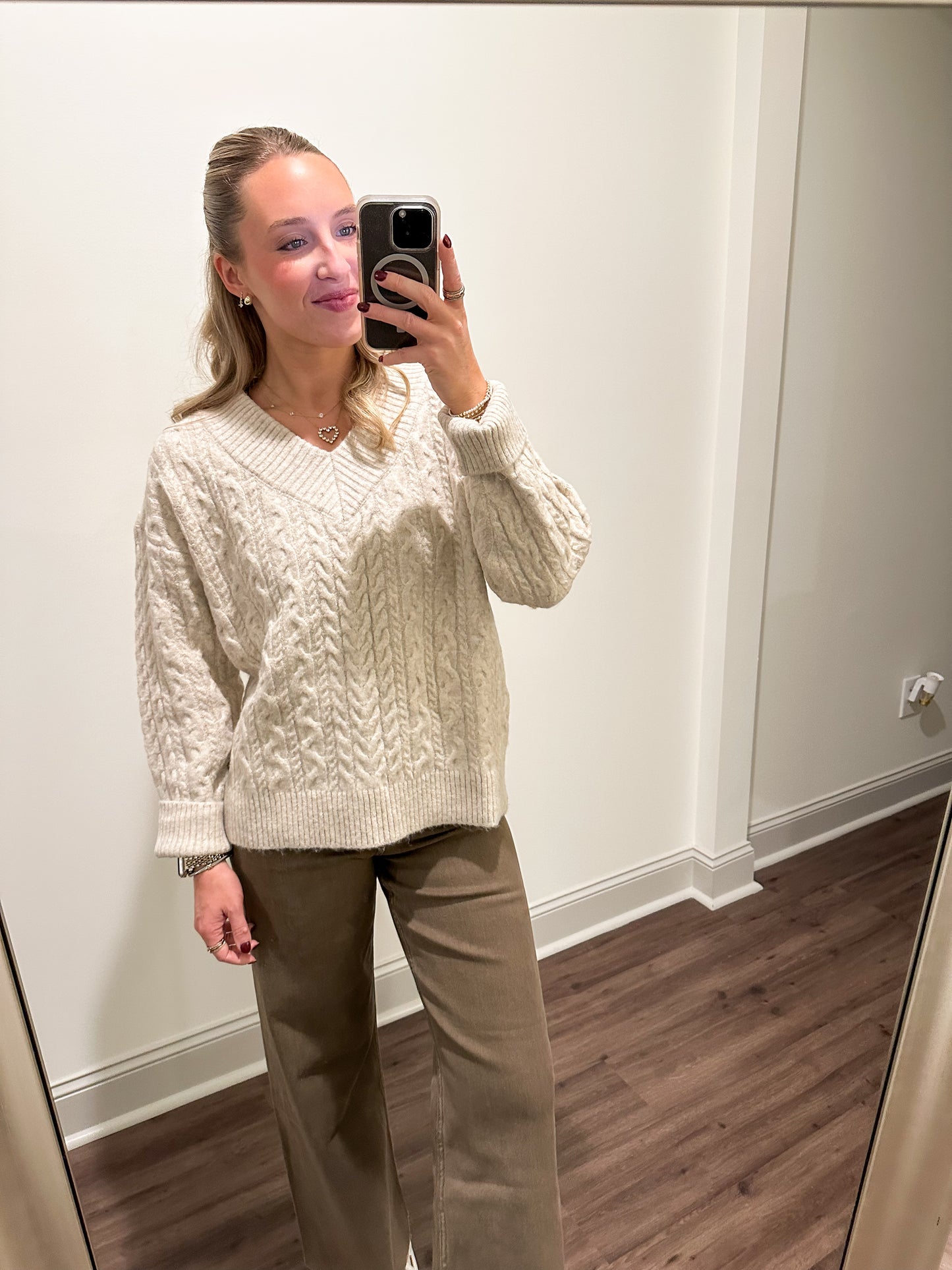 Heather Cable Knit Sweater- Oat