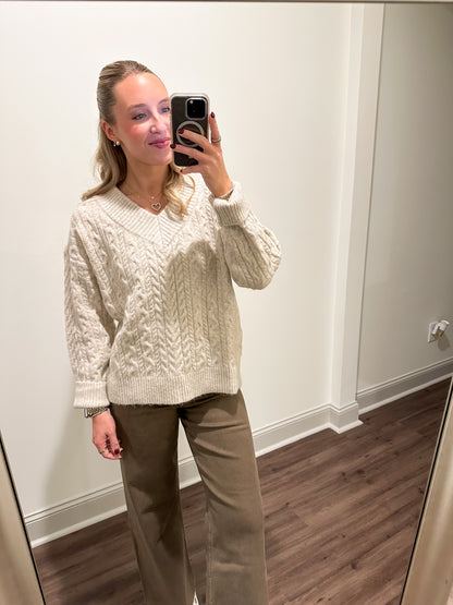 Heather Cable Knit Sweater- Oat