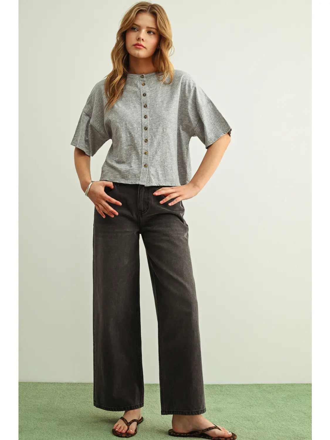 Ellen Button Top- Grey
