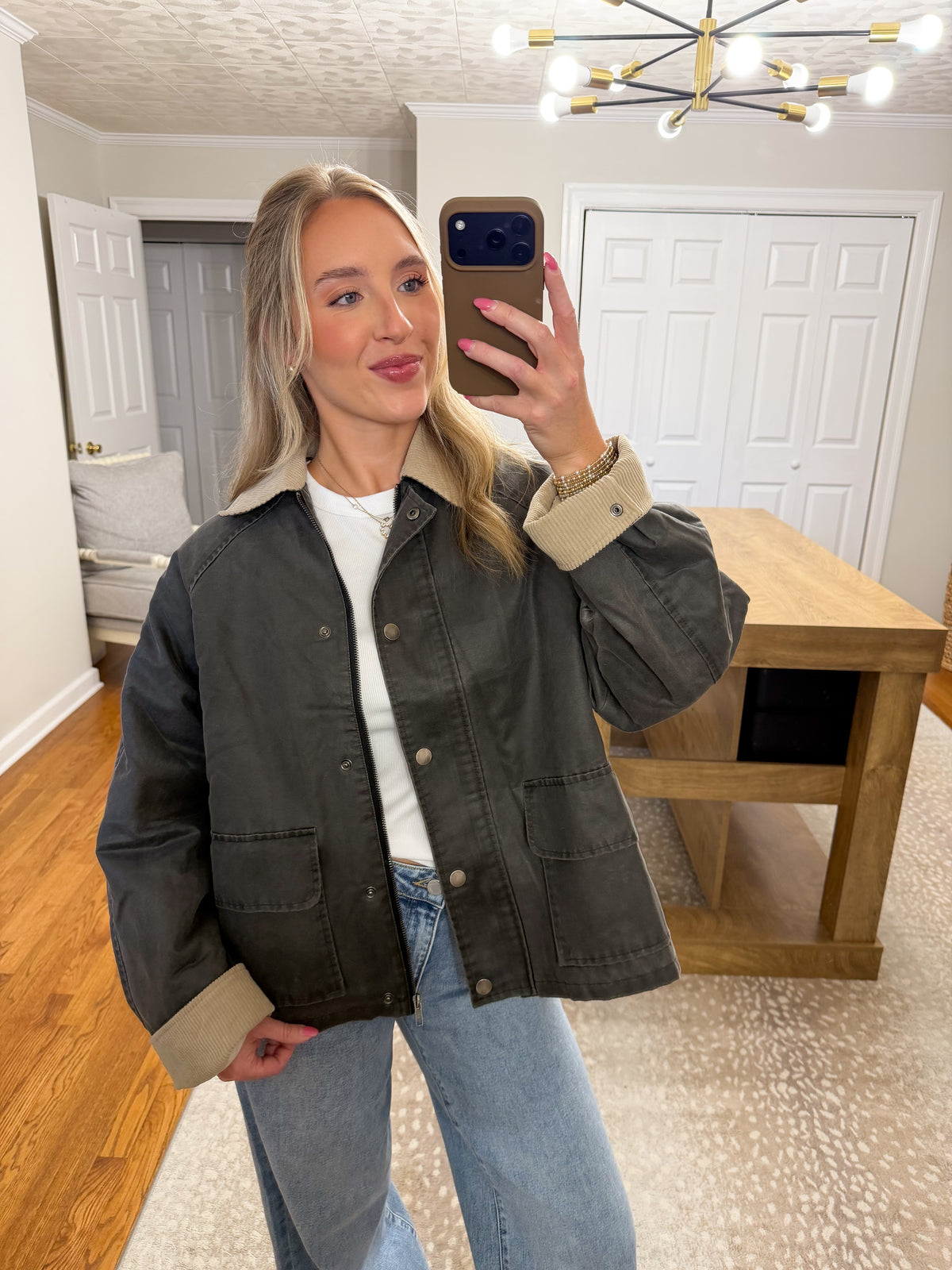 Collar Contrasted Utility Jacket- Charcoal