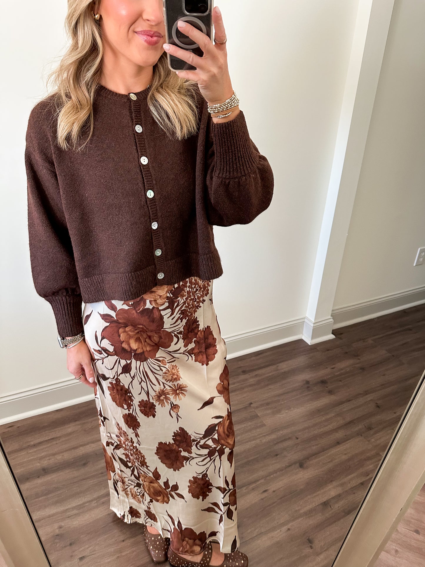 Aliza Floral Maxi Skirt- Cream/Brown