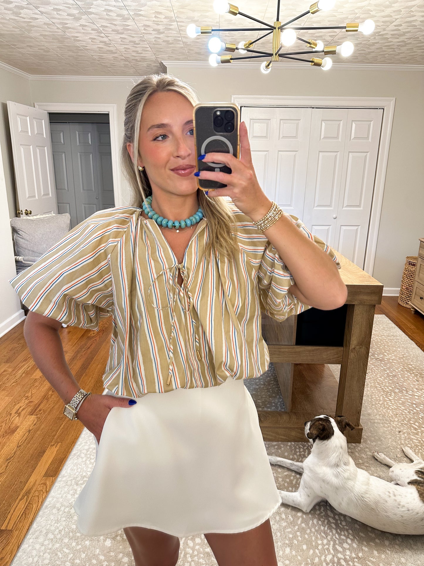 Harbor Stripe Bubble Top- Taupe