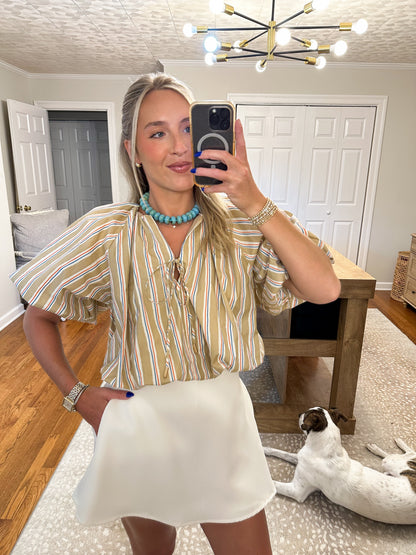 Harbor Stripe Bubble Top- Taupe