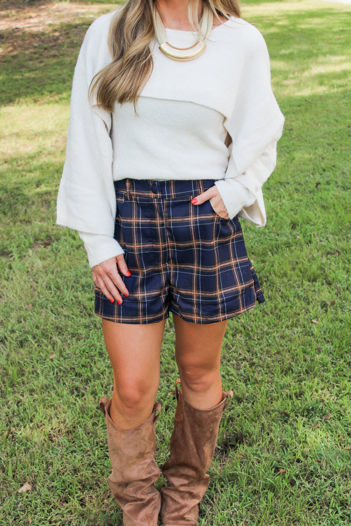Rowan Plaid Shorts- Navy