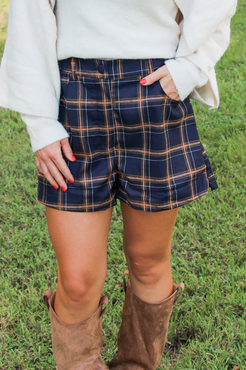 Rowan Plaid Shorts- Navy