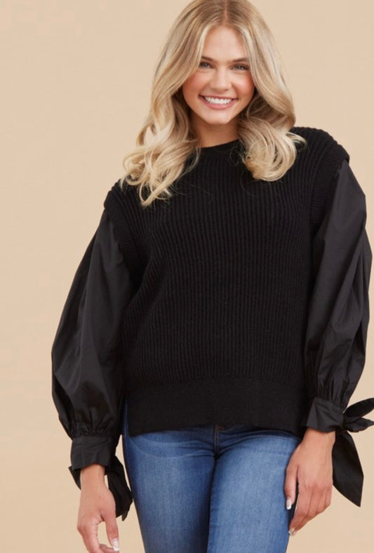 Mixed Fabric Sweater– Black