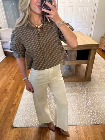 Crosby Gingham Top- Olive