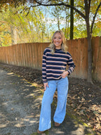 Multi Striped Crew Neck Top- Navy